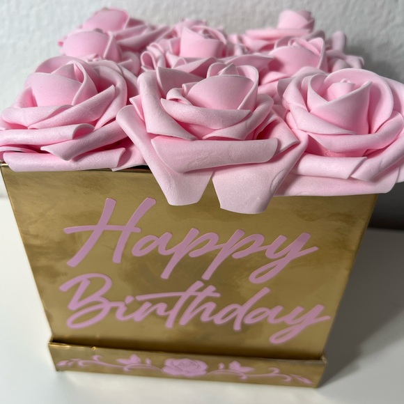Forever Roses Happy Birthday Gift Present Box Eternal Eternity Gold Pink Floral - Picture 3 of 6